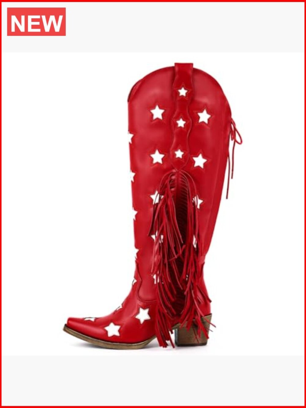 Vintage Cowboy Boots with Fringe Over Knee Wide Calf Snip Toe Block Heel Side - Picture 4 of 7